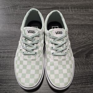 Women's Vans Mint Green and White Checkered Shoes Size 8